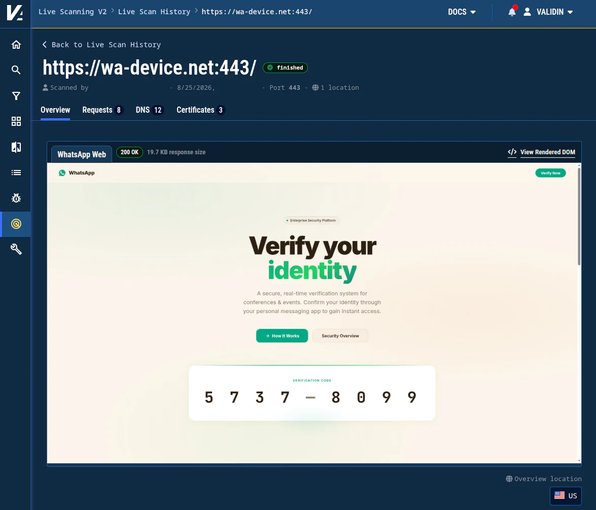 Figure 4. Validin’s live scan now includes a behavioral option that includes screenshots of a browser-rendered response. Figure 4. Validin’s live scan now includes a behavioral option that includes screenshots of a browser-rendered response.