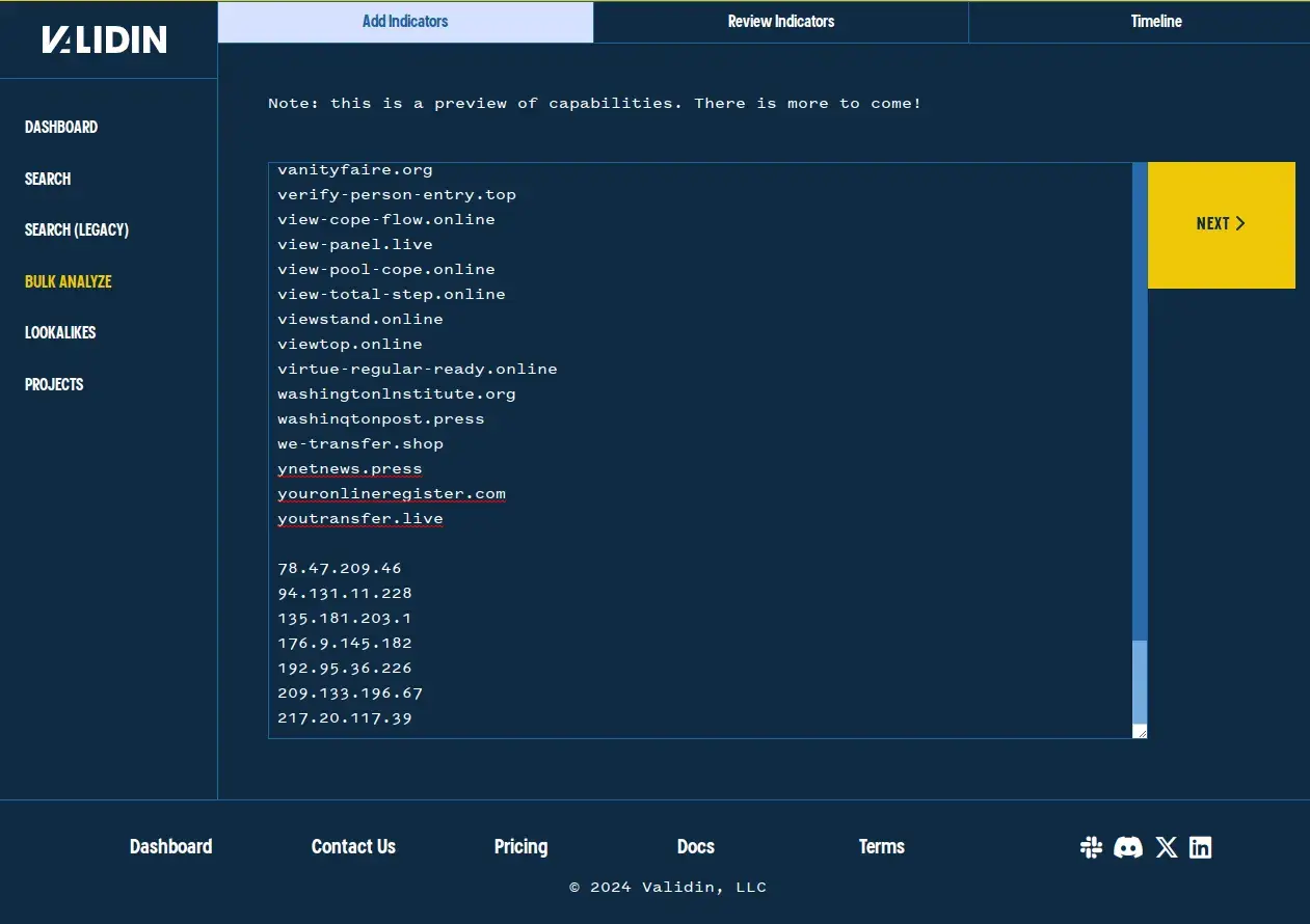Adding IP indicators to the bulk search list. Adding IP indicators to the bulk search list.