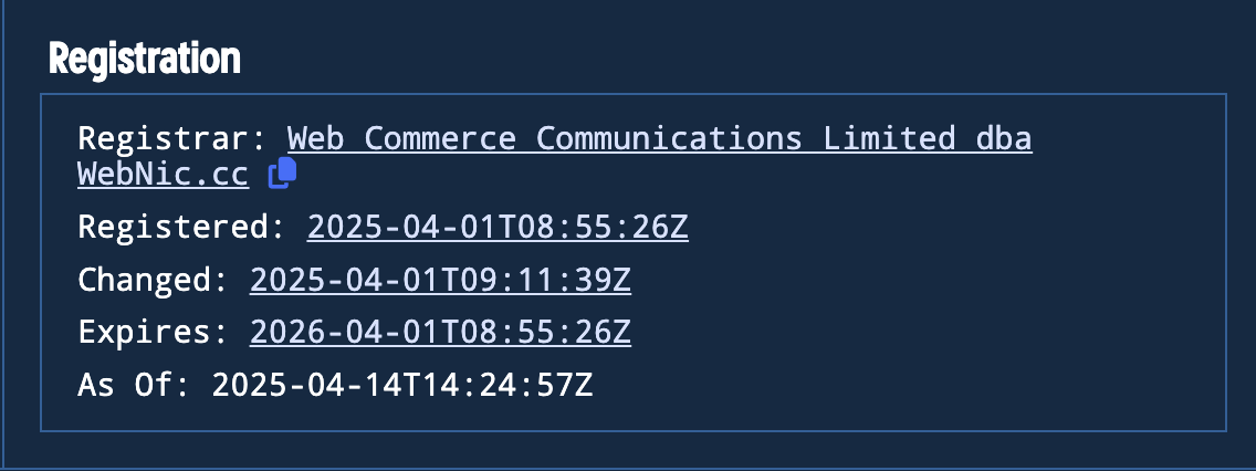 Figure 2. Registration summary for bookview24[.]com