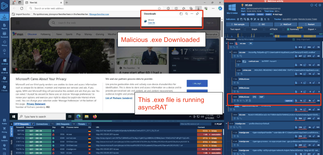 Figure 17. Running this executable in the sandbox shows that it downloads additional payloads from the IP and installs the trojan AsyncRAT.