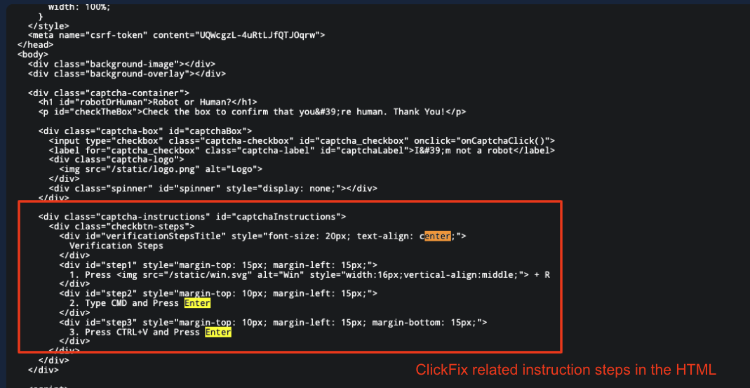 Figure 14. The HTML also includes ClickFix related instructions.