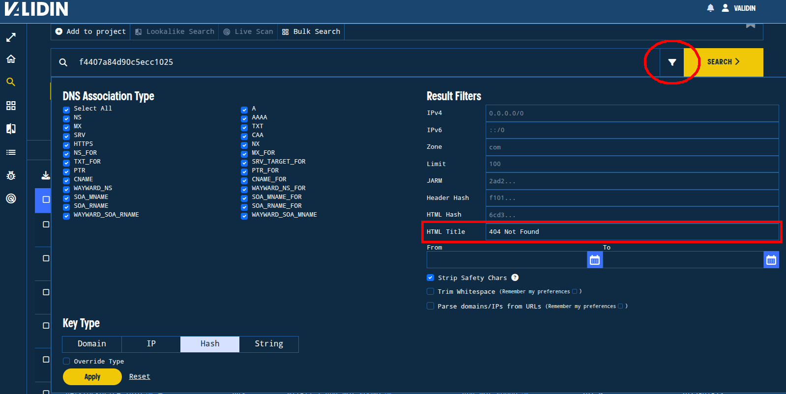 Figure 10. Applying a title tag filter to narrow the scope of the result set.