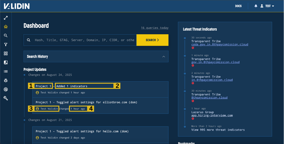 Figure 2. The “Project Updates” feed with each information field highlighted. Figure 2. The “Project Updates” feed with each information field highlighted.