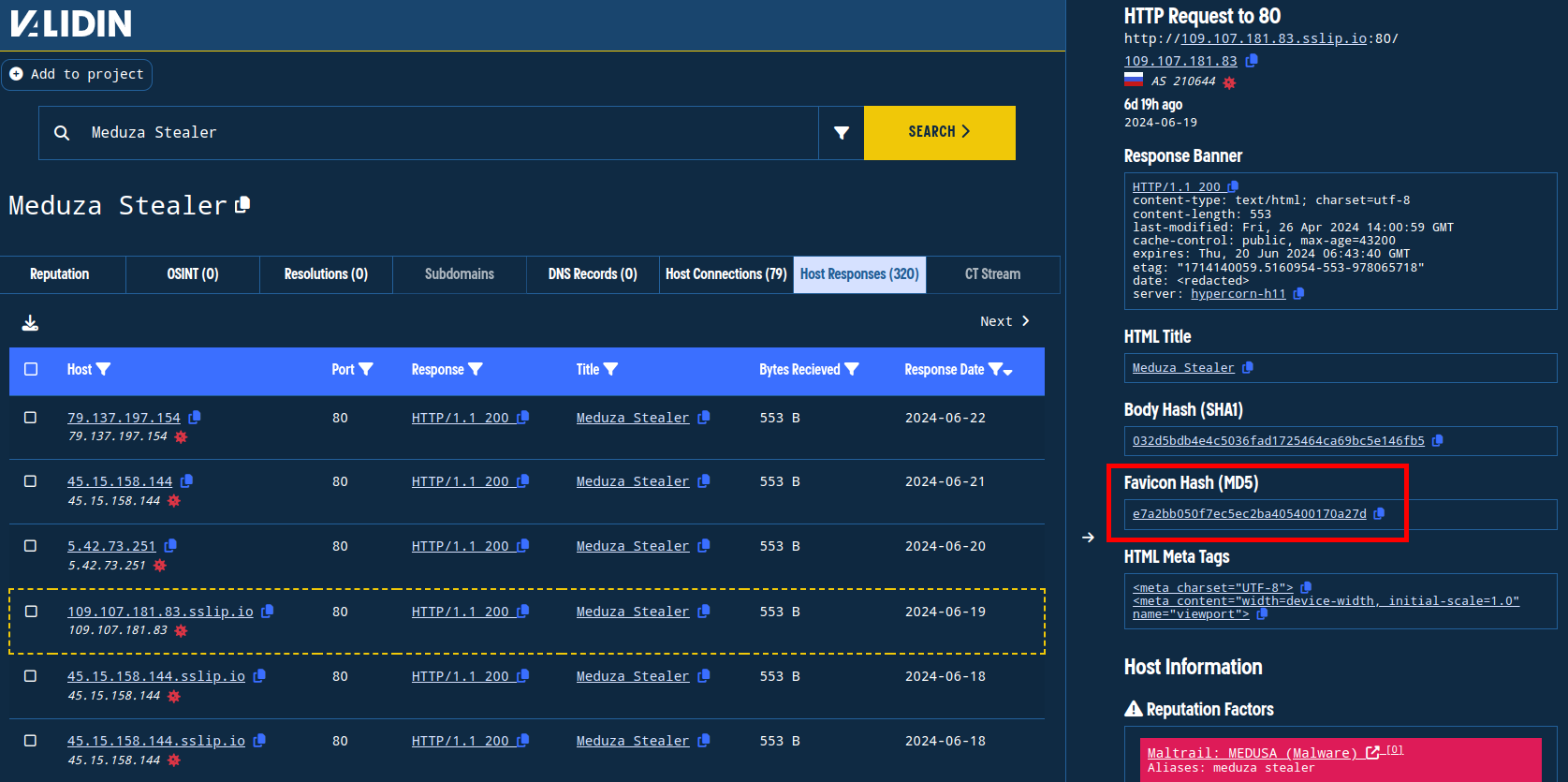 Finding the favicon hash used by a known Meduza Stealer login panel. Finding the favicon hash used by a known Meduza Stealer login panel.