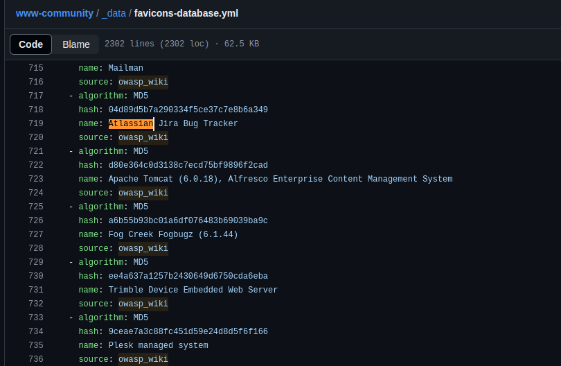 Some well-known favicon hashes from the OWASP community pages. Some well-known favicon hashes from the OWASP community pages.