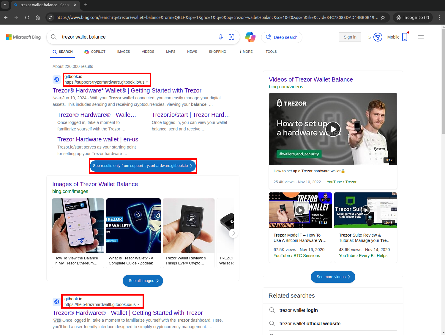 Trezor Wallet Balance malicious result in top Bing Search Trezor Wallet Balance malicious result in top Bing Search
