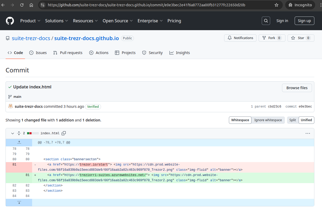 A Github lure page that has just been changed from benign to malicious. A Github lure page that has just been changed from benign to malicious.