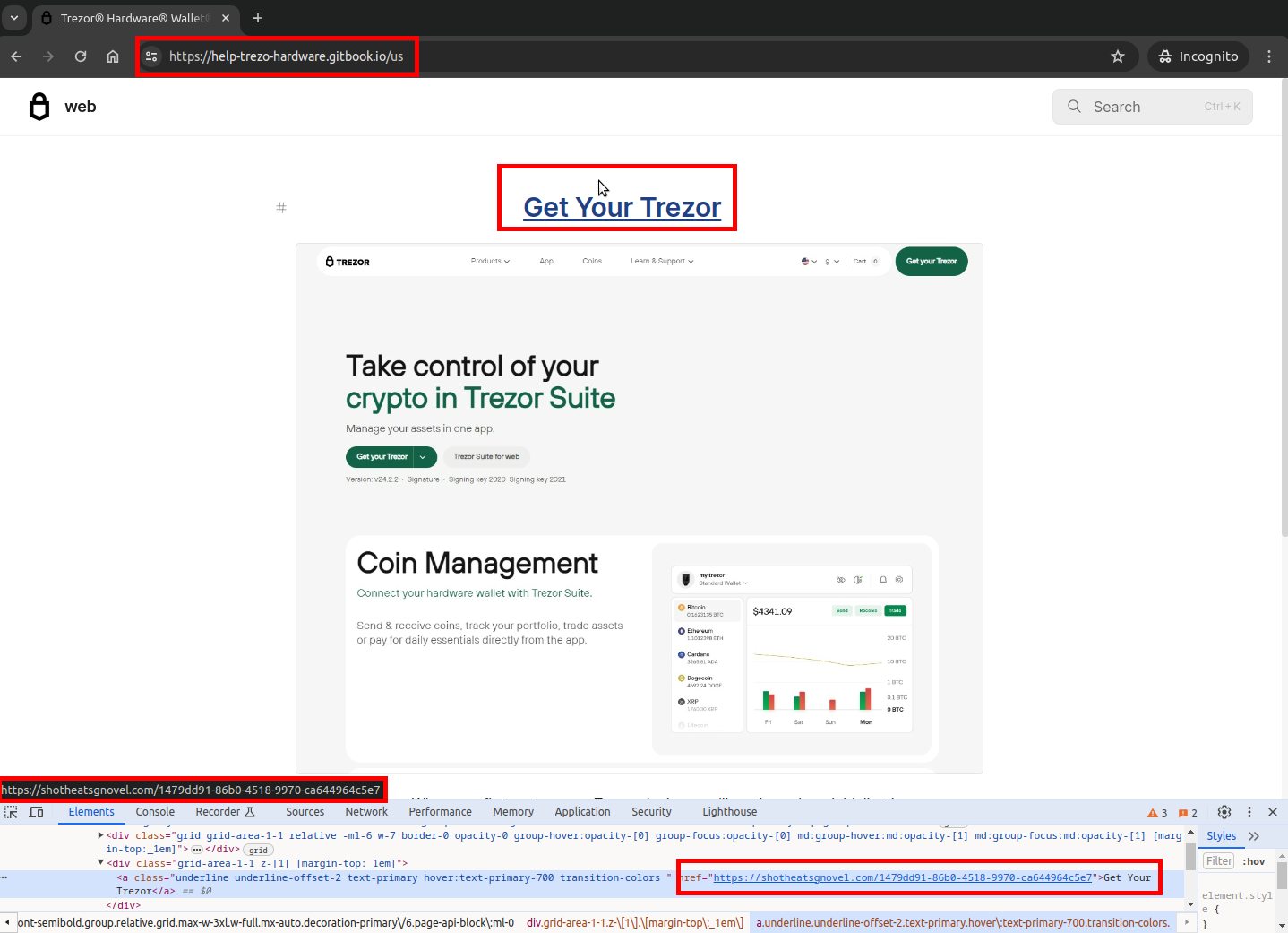 Lure page linking to phishing page Lure page linking to phishing page
