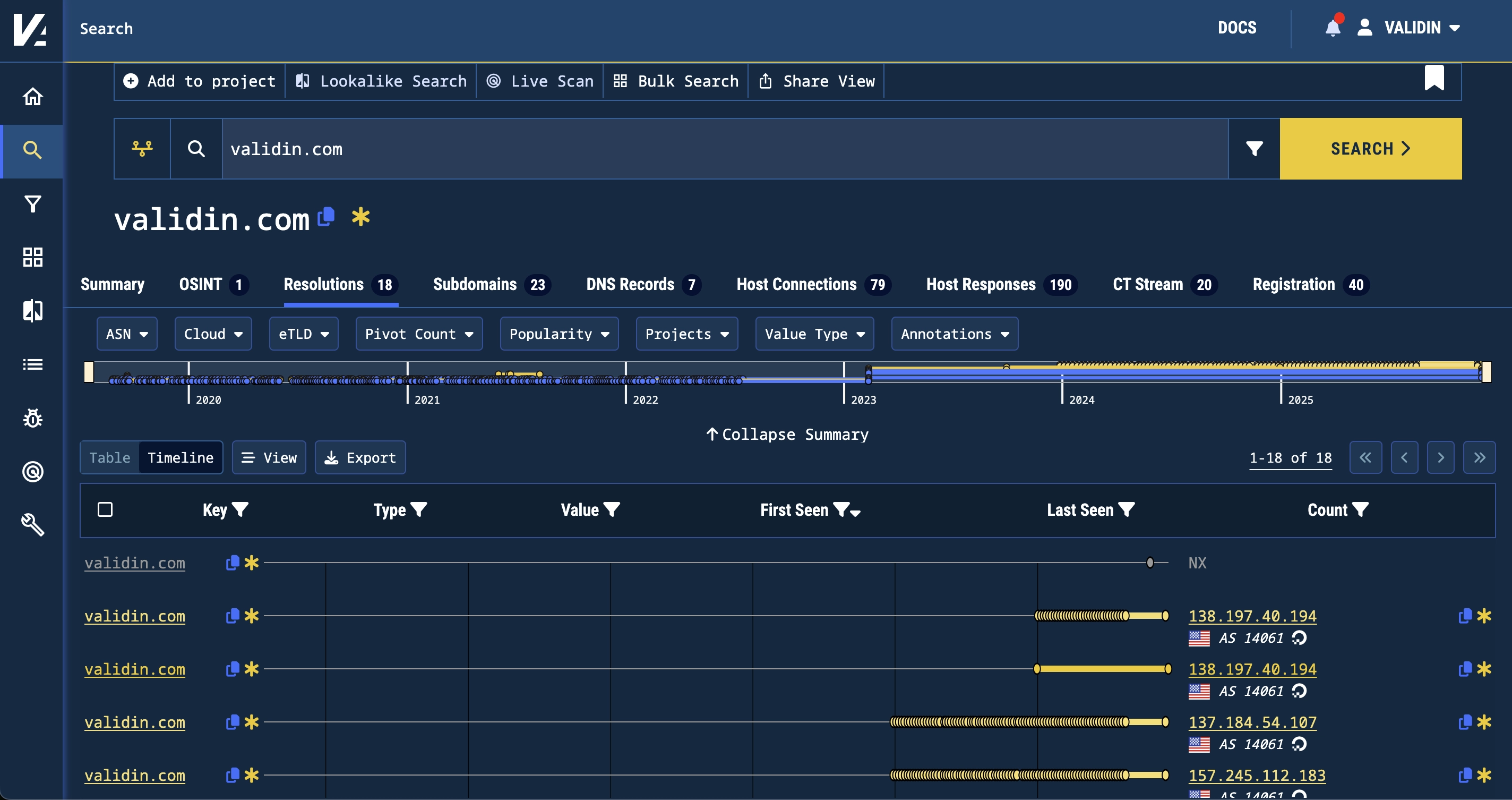 Validin Platform Screenshot