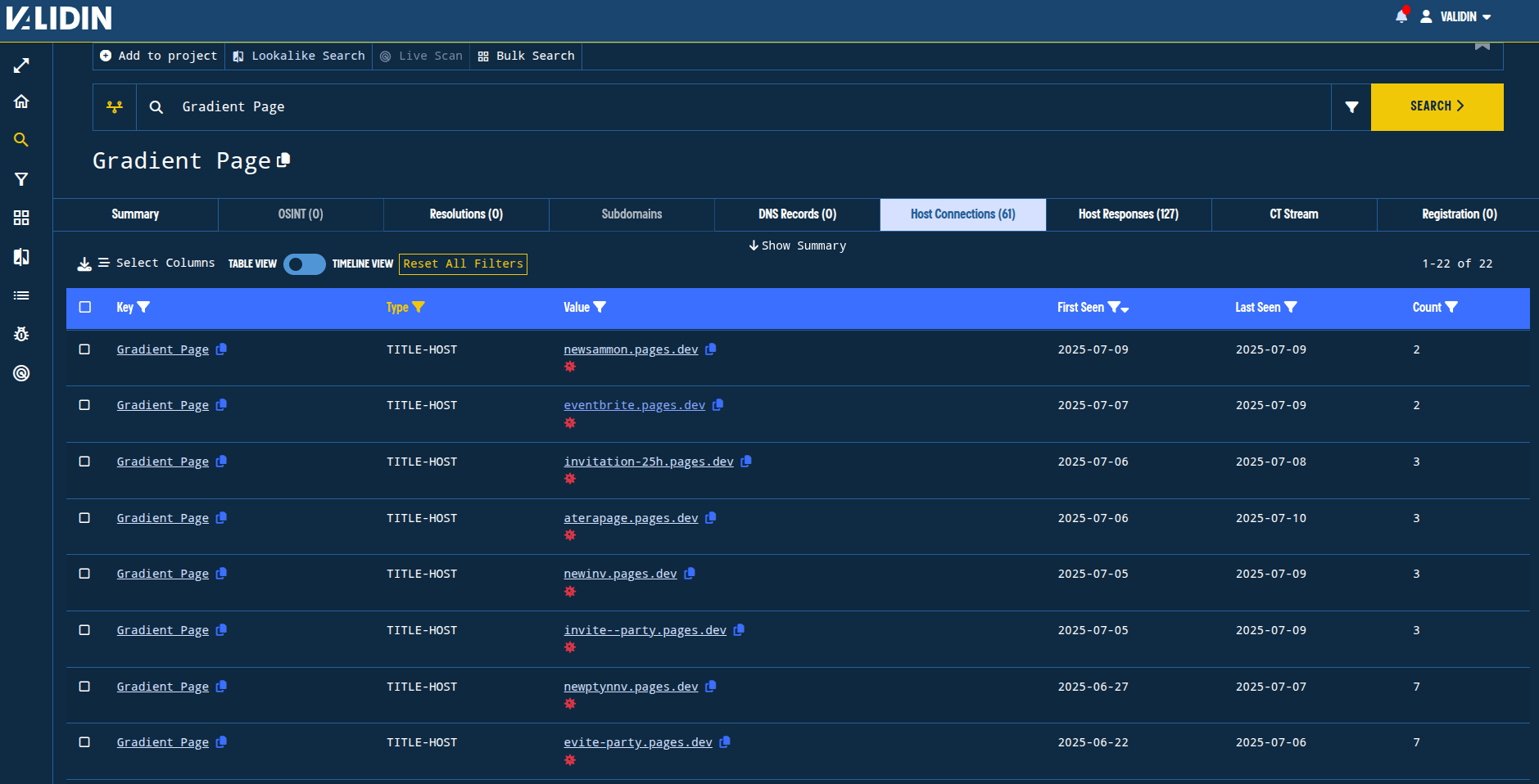 Figure 10. HTML title tag pivot in Validin helps discover other domains used for fake app downloads. Figure 10. HTML title tag pivot in Validin helps discover other domains used for fake app downloads.