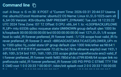 Figure 26. The POST request as it was made with the curl utility in Linux.