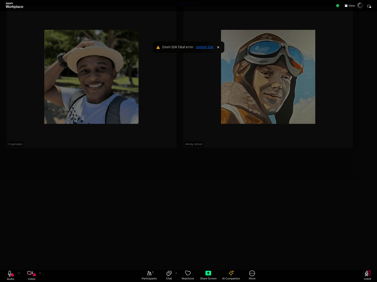 Figure 28. Alternative lure showing a fake prompt to update the Zoom SDK. Source: https://urlscan.io/result/019c20b5-4ab5-70ce-8dce-d9b1108fb8af