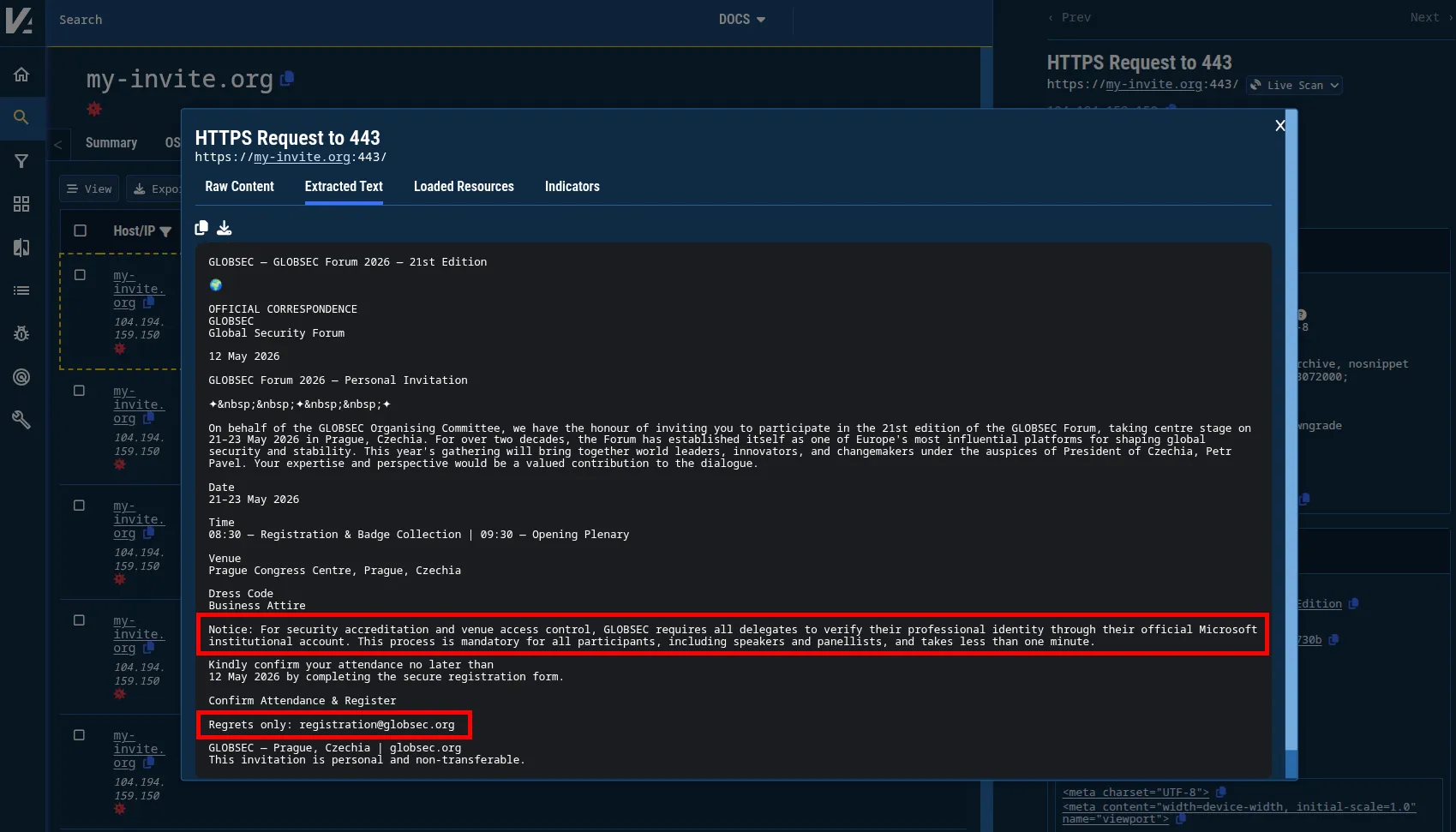 Figure 10. The most recently extracted text before the domain my-invite[.]org stopped resolving to an IP address shows the approach of the lure.