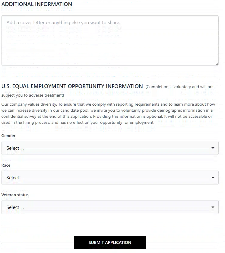 Figure 9. The final step - optional additional information and “Equal Employment Opportunity Information.”