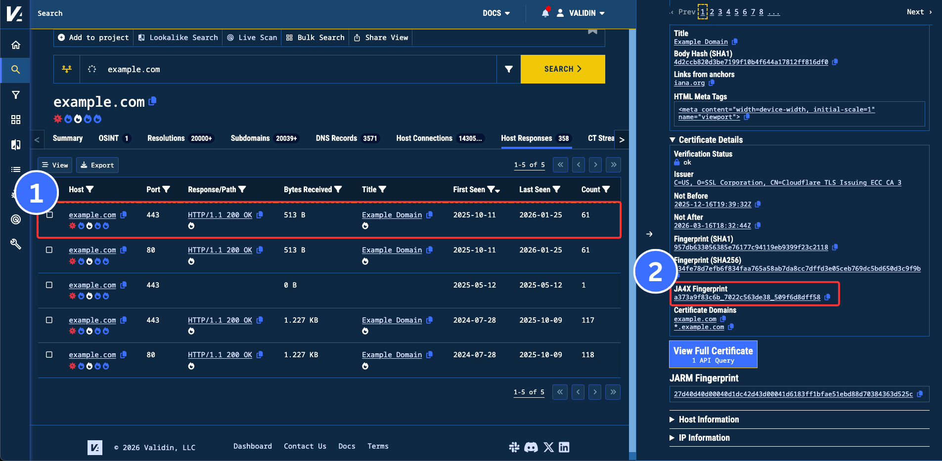 The calculated JA4X for the certificate we received when we crawled this host