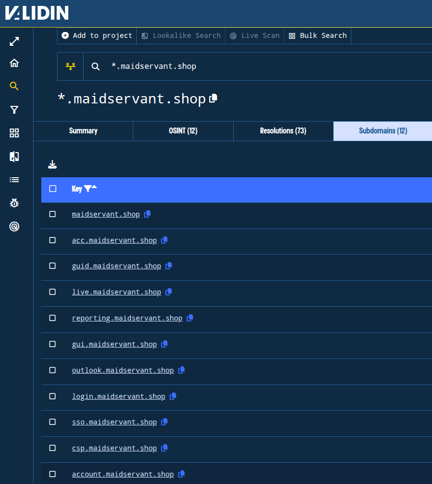 Figure 18. Subdomains of maidservant[.]shop.