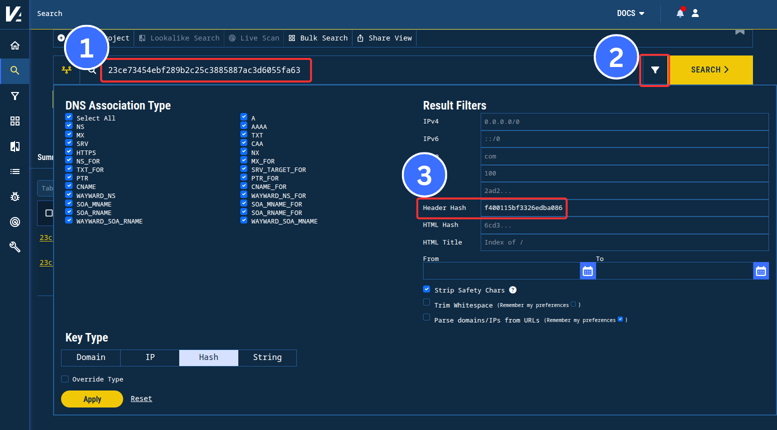 Figure 12. Community users can replicate these results in Validin by applying the header hash filter f400115bf3326edba086 with the primary search key 23ce73454ebf289b2c25c3885887ac3d6055fa63. Figure 12. Community users can replicate these results in Validin by applying the header hash filter f400115bf3326edba086 with the primary search key 23ce73454ebf289b2c25c3885887ac3d6055fa63.