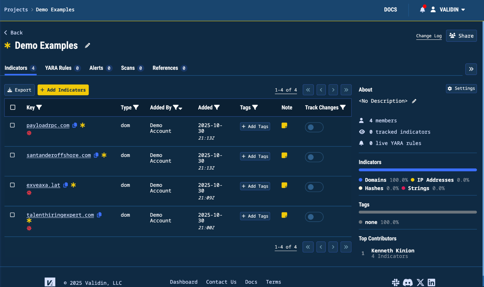 Figure 2. Updated Projects UI with the new sidebar that includes summaries for the tags and types of indicators