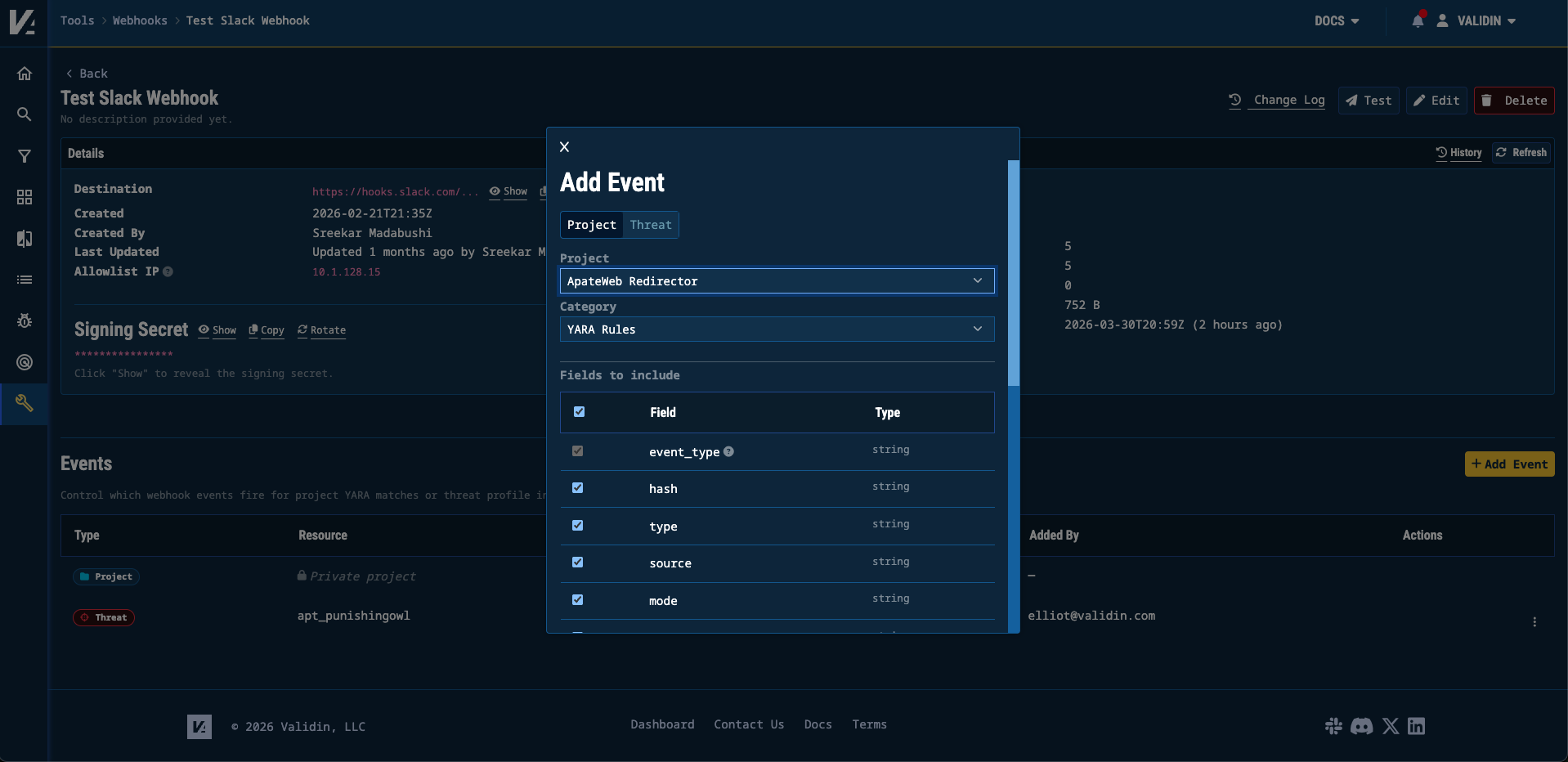 Modal to add events to trigger your webhook Modal to add events to trigger your webhook