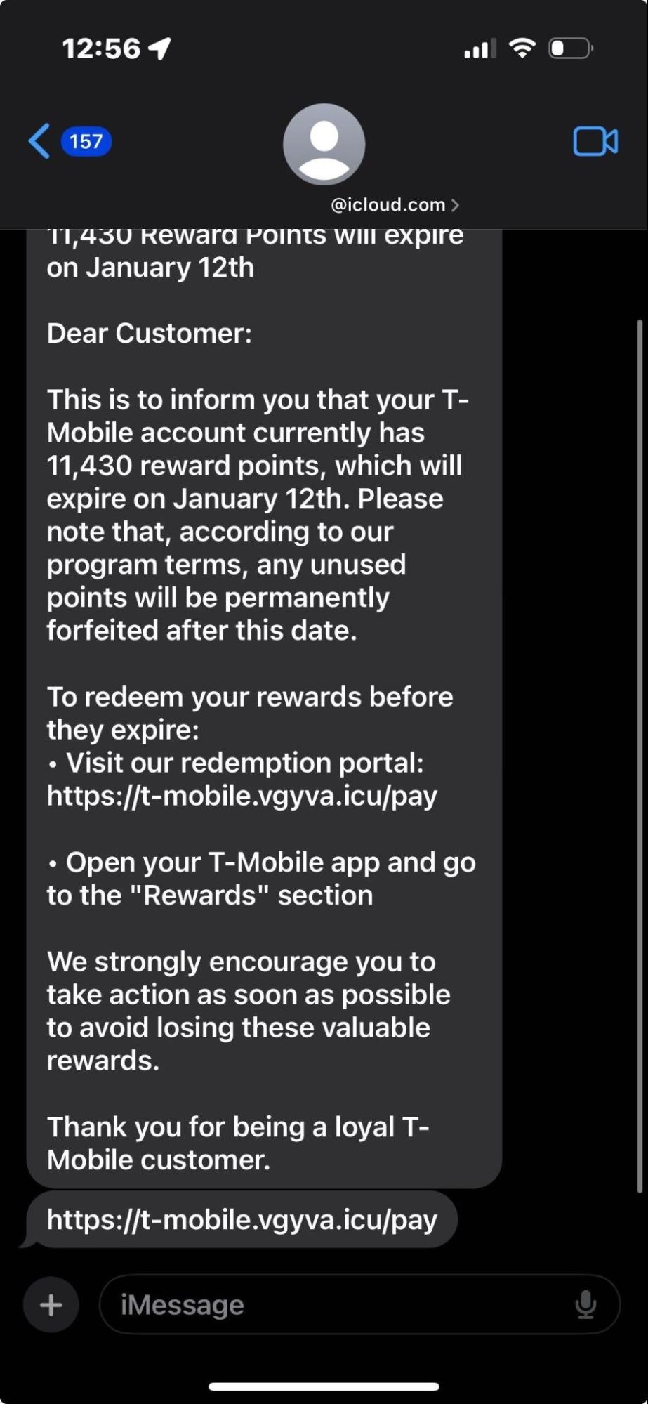 Figure 1. A screenshot of the initial smishing text received on January 12.