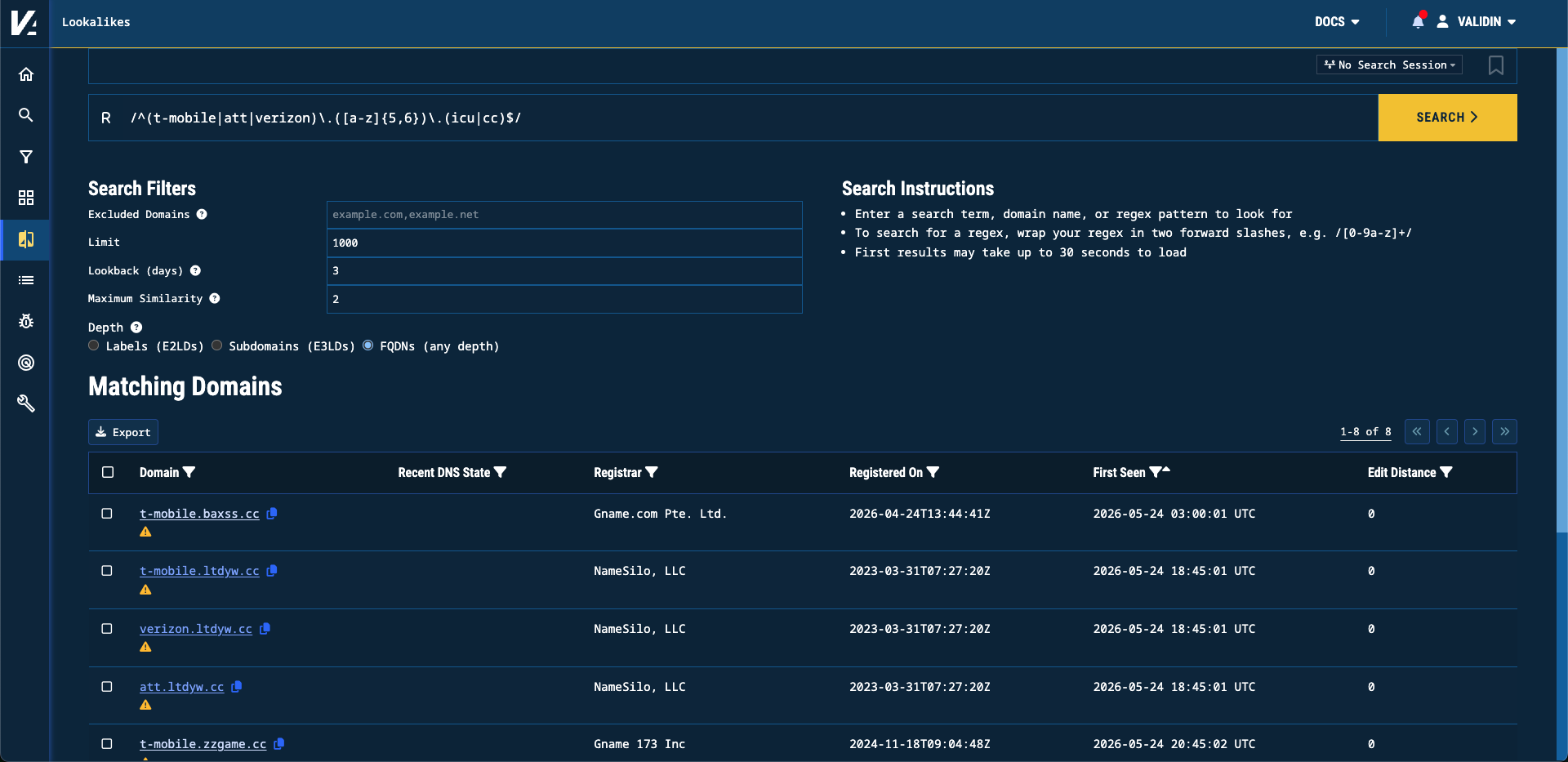 Figure 5. The results of the regex pattern search.